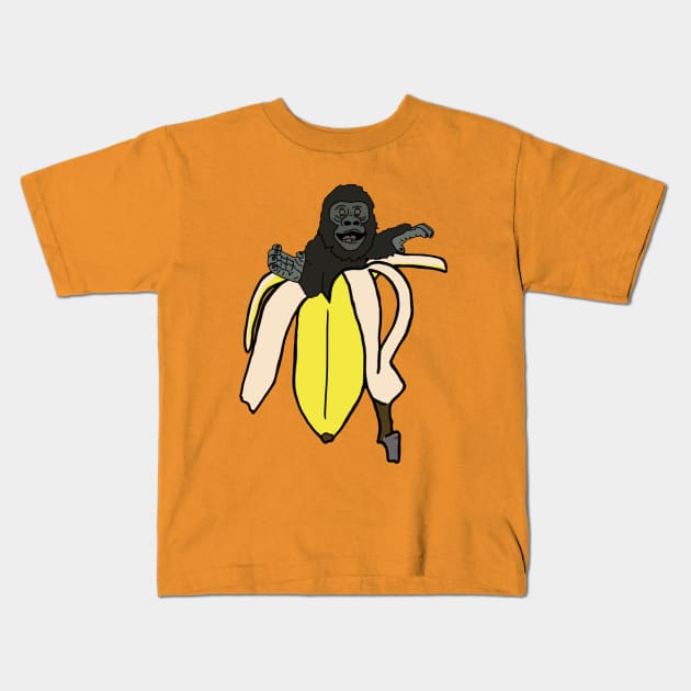 Chester Chimp Banana Logo Kids T-Shirt by Monkeybarfight